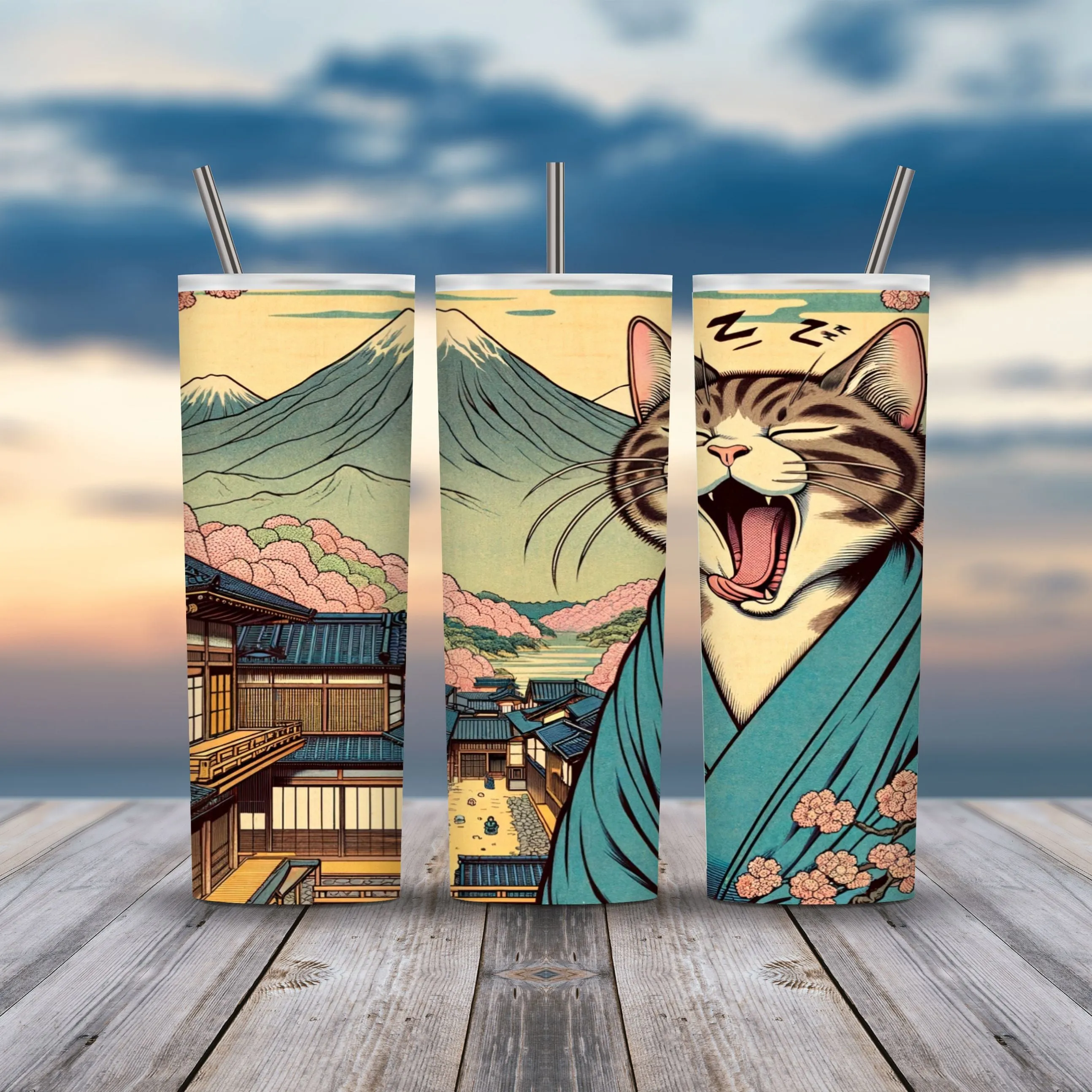 20z Skinny Tumbler Wraps - Kimono Cats, PNG Bundle of 75 - Printables