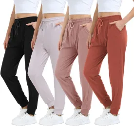 4 Pack Women's Lightweight Sweatpants with Pockets for Running Yoga Workout