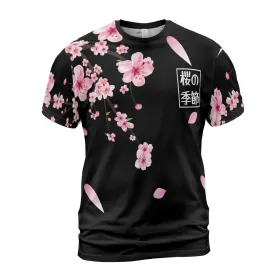 All Over Print Sakura T-Shirt 3D Japanese Shirt | Floral Anime Graphic Tee | Cherry Blossom Aesthetic | Japanese Streetwear Unisex Shirt (2XL)