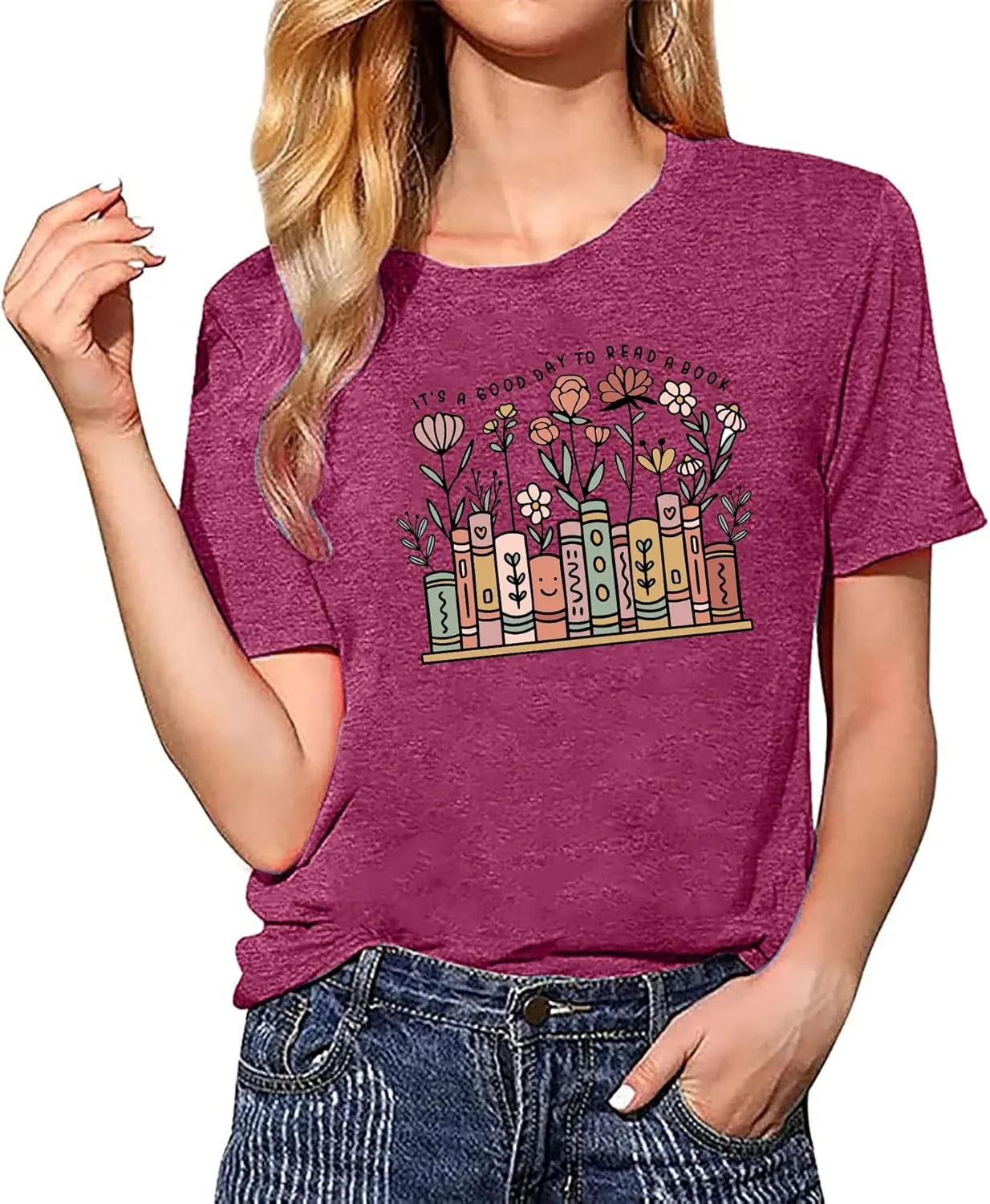 Cat Book T Shirt for Women Funny Summer Short Sleeve Tops Print Graphic Tees