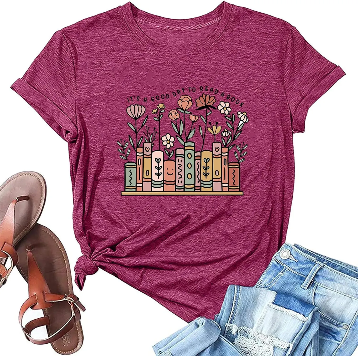 Cat Book T Shirt for Women Funny Summer Short Sleeve Tops Print Graphic Tees