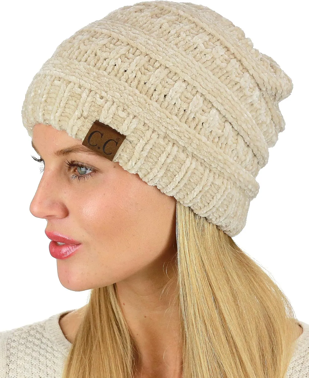 C.C Women's Chenille Soft Warm Thick Knit Beanie Cap Hat