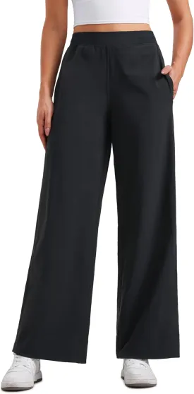 CRZ YOGA Stretch Wide Leg Casual Pants for Women 30" High Waisted Dress Work Water Resistant Travel Trousers