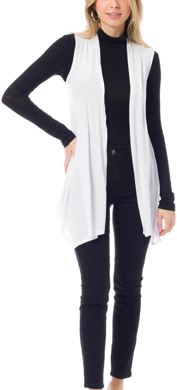 Design by Olivia Women's Sleeveless Breathable Draped Open Front Casual Cardigan Layering Long - Made in USA