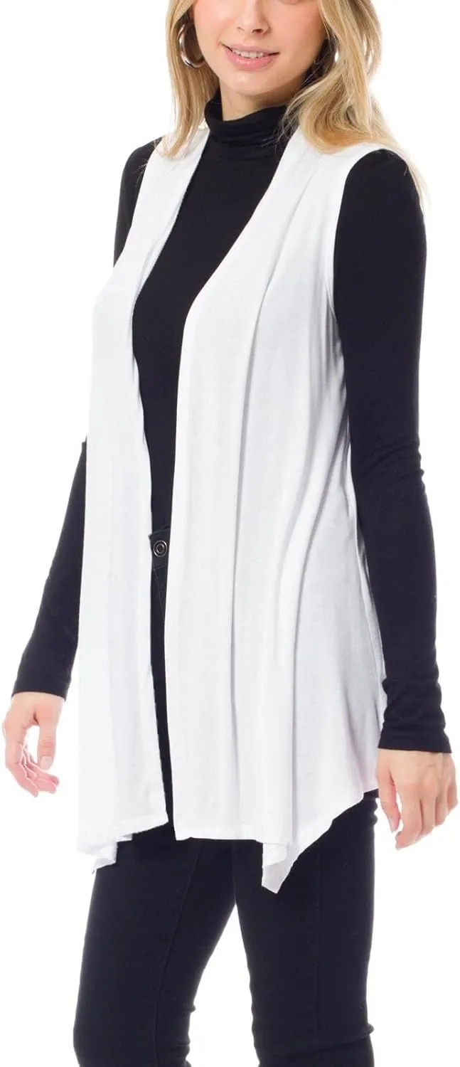 Design by Olivia Women's Sleeveless Breathable Draped Open Front Casual Cardigan Layering Long - Made in USA