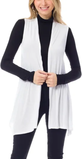 Design by Olivia Women's Sleeveless Breathable Draped Open Front Casual Cardigan Layering Long - Made in USA