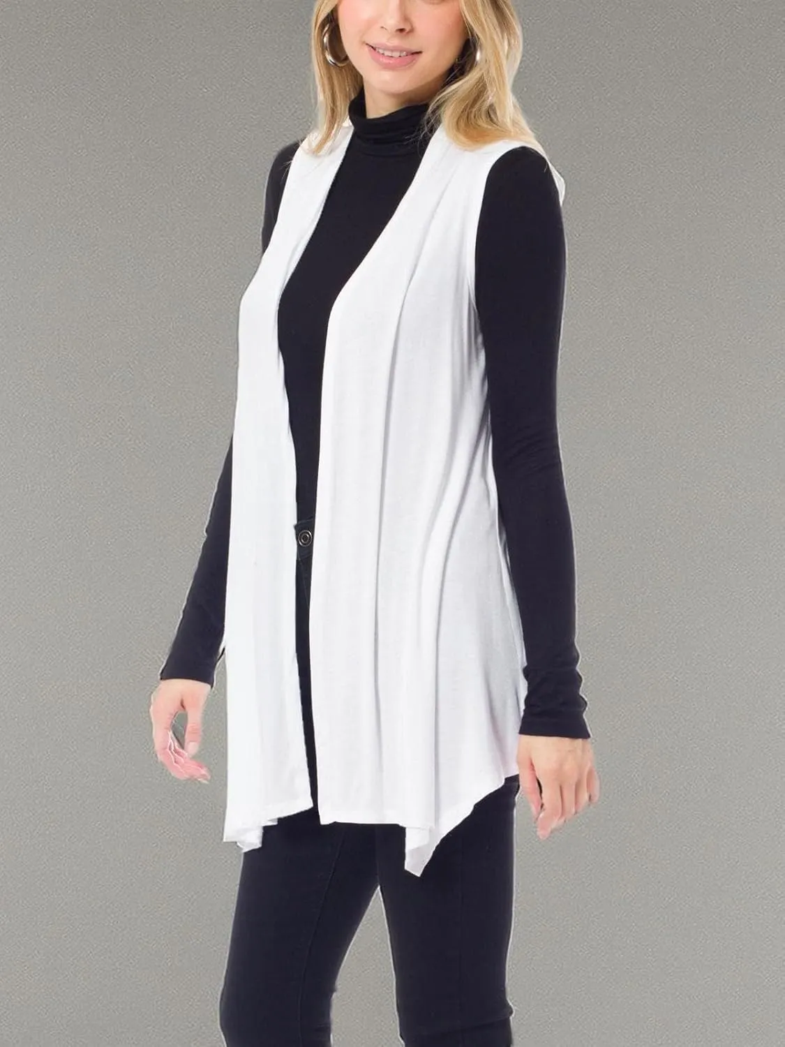 Design by Olivia Women's Sleeveless Breathable Draped Open Front Casual Cardigan Layering Long - Made in USA