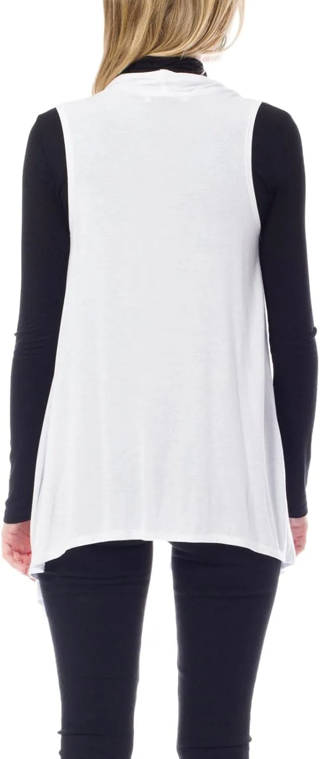 Design by Olivia Women's Sleeveless Breathable Draped Open Front Casual Cardigan Layering Long - Made in USA