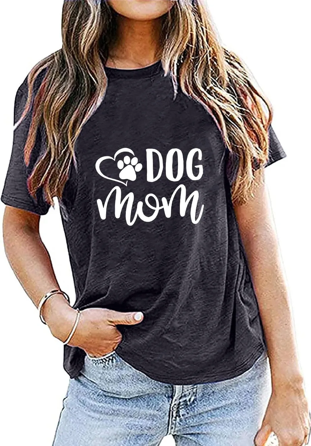 Dog Mom Shirts for Women Cat Dog Paw Graphic O Neck Short Sleeve Gifts Girls Heart Tee Tops