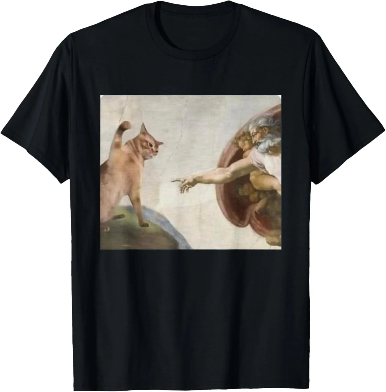 Funny Cat God Creation of Adam meme michelangelo jesus art T-Shirt