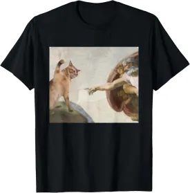 Funny Cat God Creation of Adam meme michelangelo jesus art T-Shirt