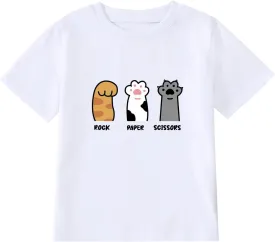 Girl's Rock Paper Scissors Cute Paw Funny Cat T-Shirt