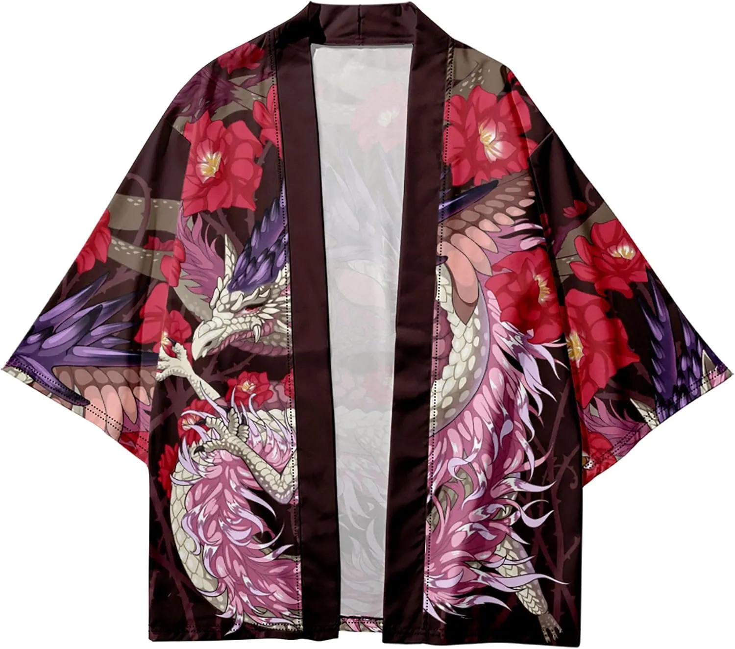 LAI MENG FIVE CATS Women's Summer Cardigan Lightweight Kimono Floral Print Loose Cover up Casual Tops