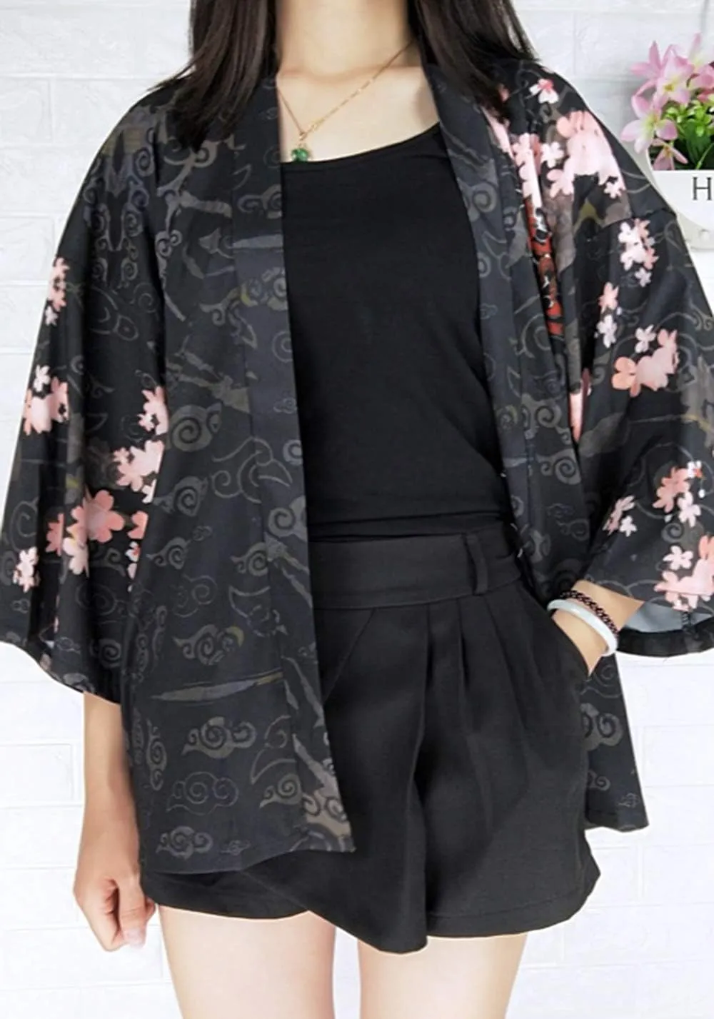 LAI MENG FIVE CATS Women's Summer Cardigan Lightweight Kimono Floral Print Loose Cover up Casual Tops