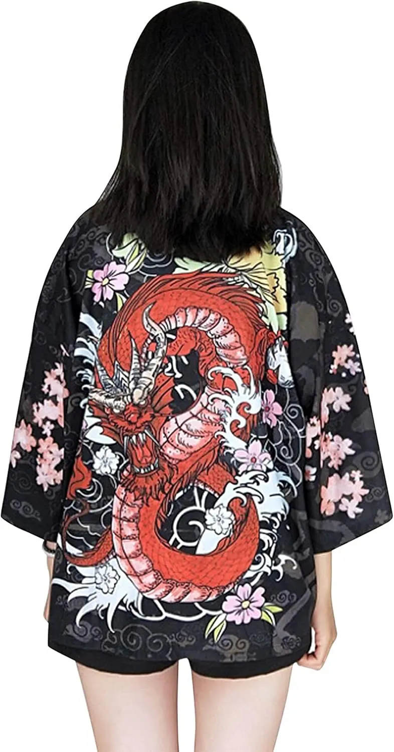 LAI MENG FIVE CATS Women's Summer Cardigan Lightweight Kimono Floral Print Loose Cover up Casual Tops