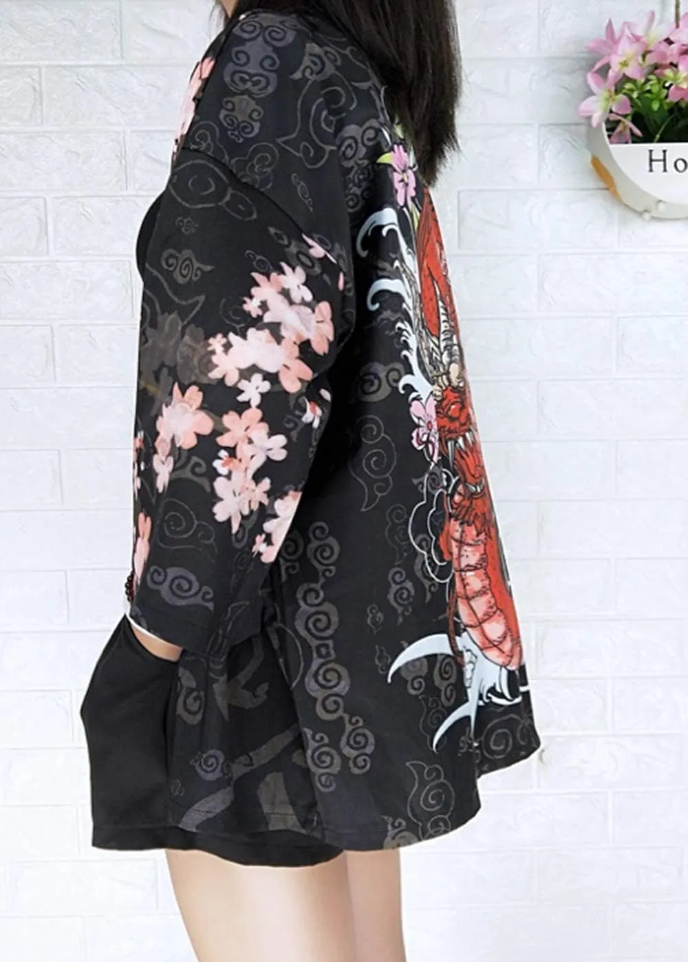 LAI MENG FIVE CATS Women's Summer Cardigan Lightweight Kimono Floral Print Loose Cover up Casual Tops