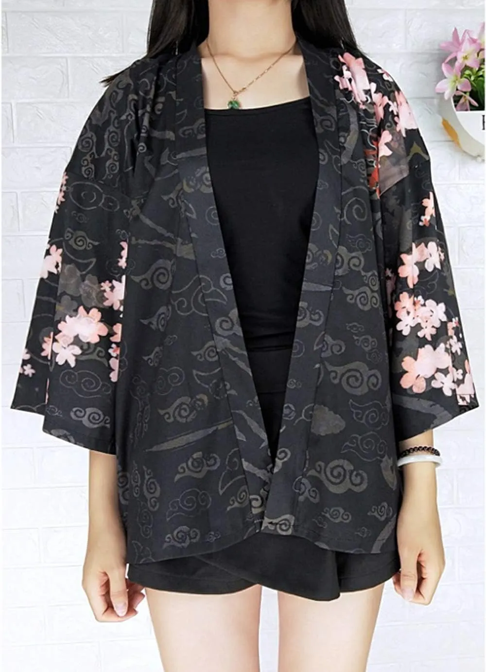 LAI MENG FIVE CATS Women's Summer Cardigan Lightweight Kimono Floral Print Loose Cover up Casual Tops