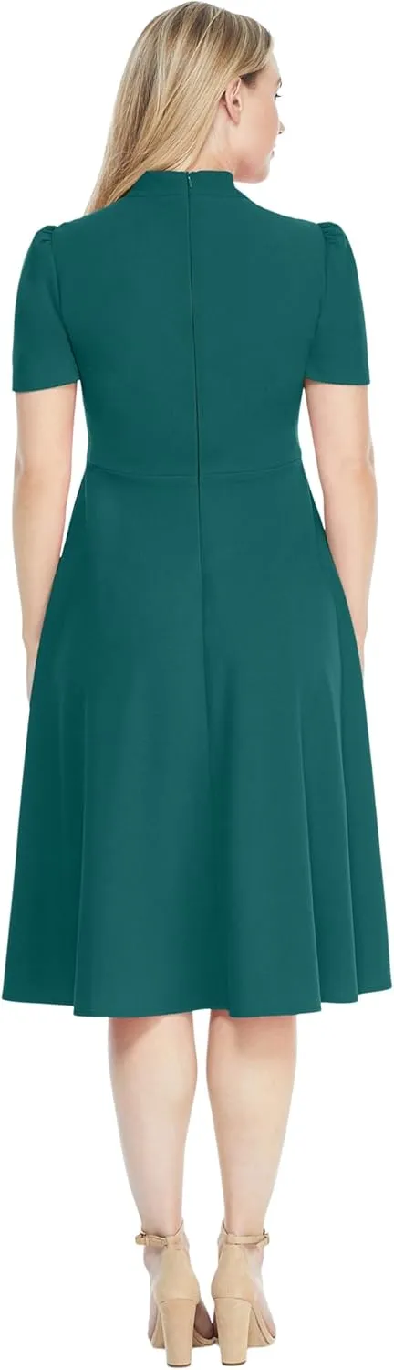 Maggy London Women's Crepe Fabric Flight Attendant Bow Neck Tie Short Sleeve A-line