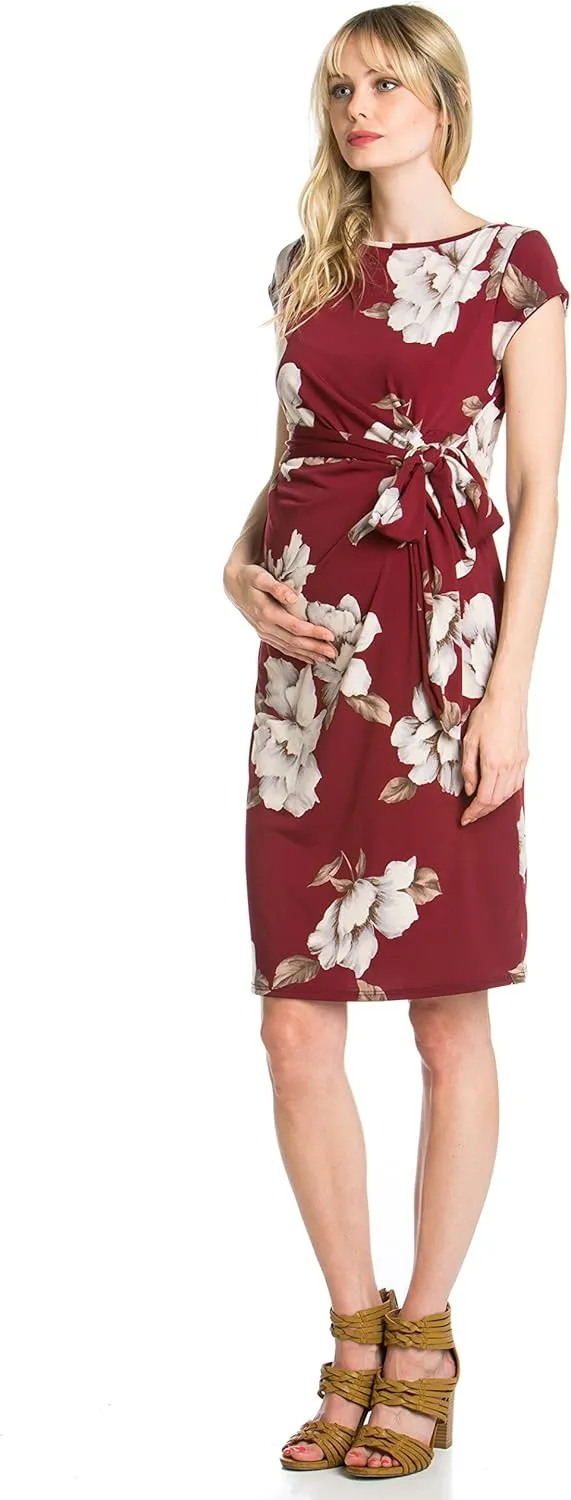 My Bump Women's Side Bow Tie Pattern Cap Sleeve Maternity Dress (Made in USA)