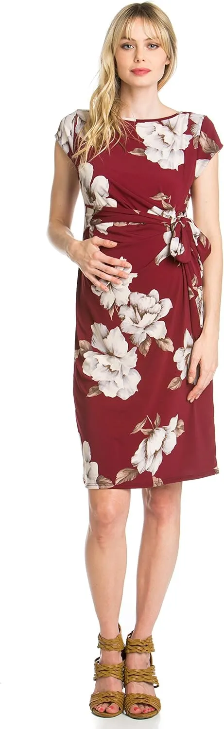 My Bump Women's Side Bow Tie Pattern Cap Sleeve Maternity Dress (Made in USA)