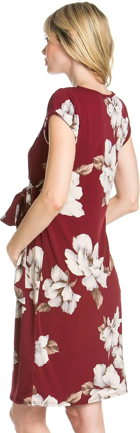 My Bump Women's Side Bow Tie Pattern Cap Sleeve Maternity Dress (Made in USA)