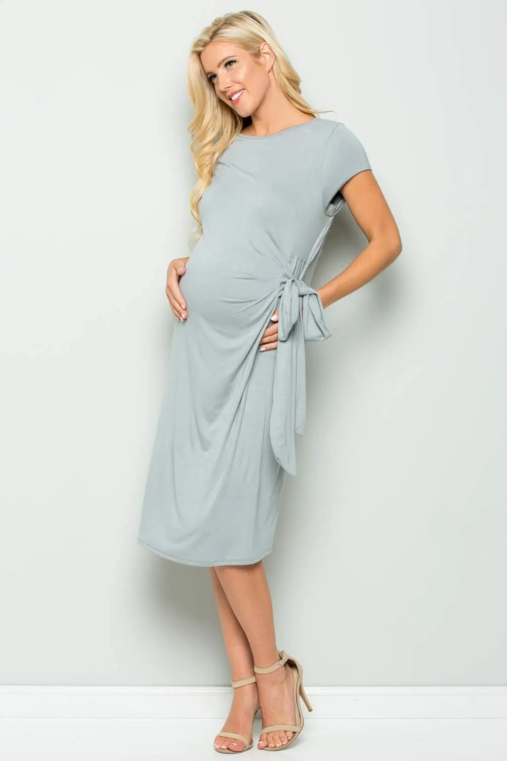 My Bump Women's Side Bow Tie Pattern Cap Sleeve Maternity Dress (Made in USA)