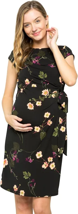 My Bump Women's Side Bow Tie Pattern Cap Sleeve Maternity Dress (Made in USA)