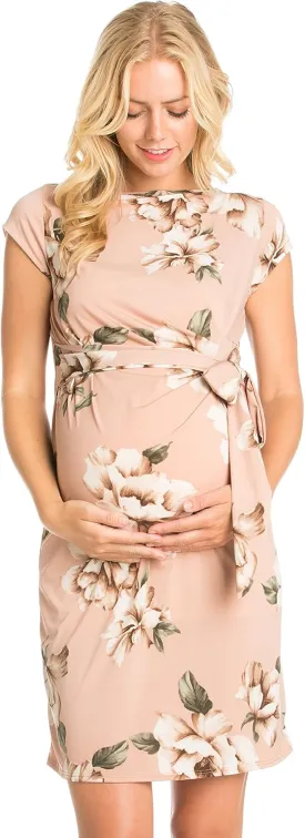 My Bump Women's Side Bow Tie Pattern Cap Sleeve Maternity Dress (Made in USA)