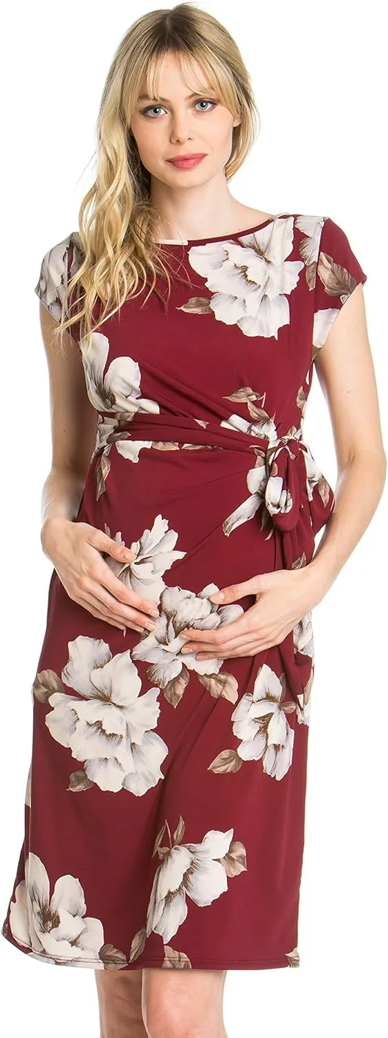 My Bump Women's Side Bow Tie Pattern Cap Sleeve Maternity Dress (Made in USA)