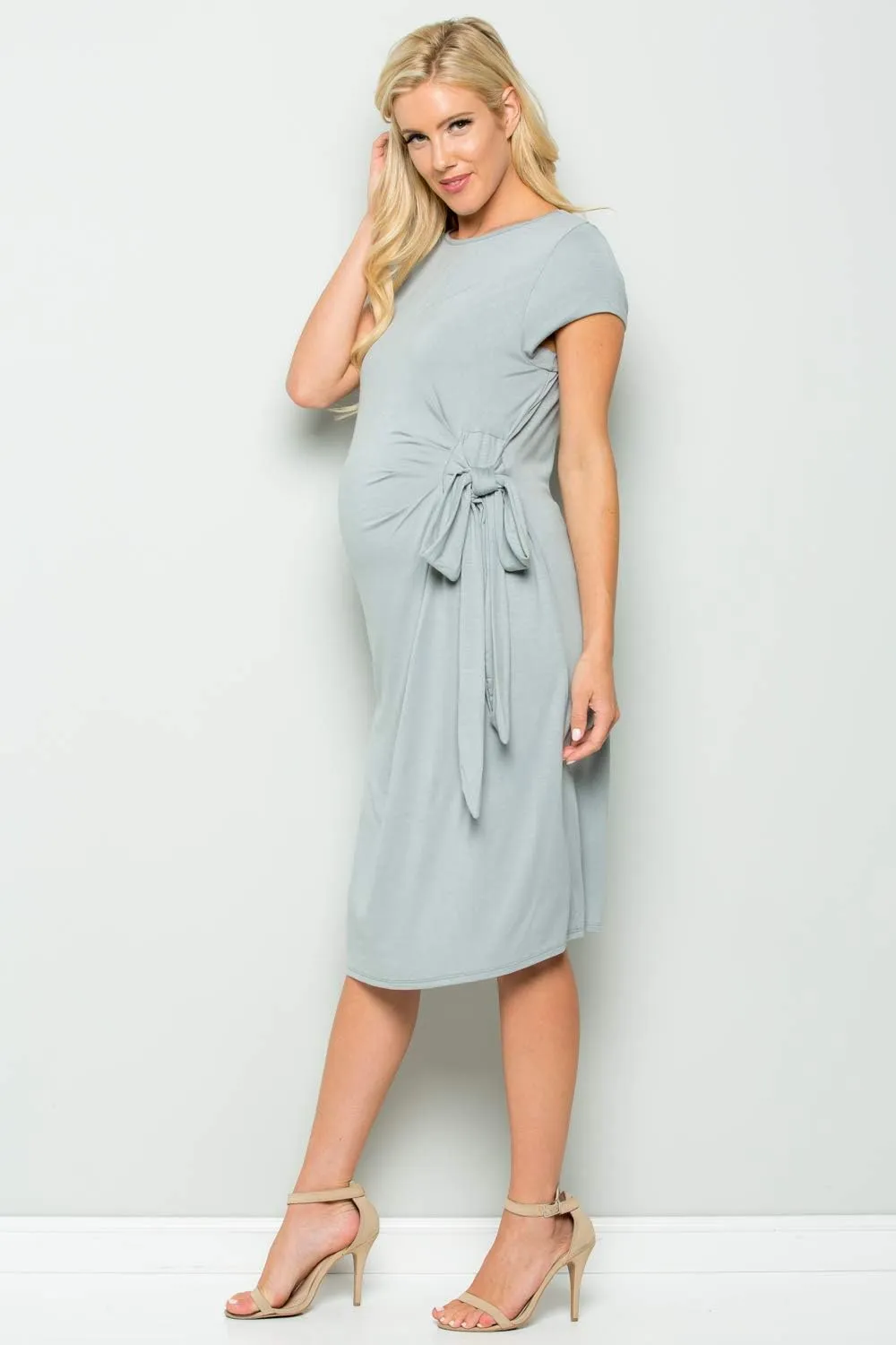 My Bump Women's Side Bow Tie Pattern Cap Sleeve Maternity Dress (Made in USA)