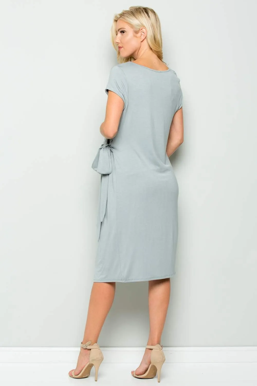 My Bump Women's Side Bow Tie Pattern Cap Sleeve Maternity Dress (Made in USA)