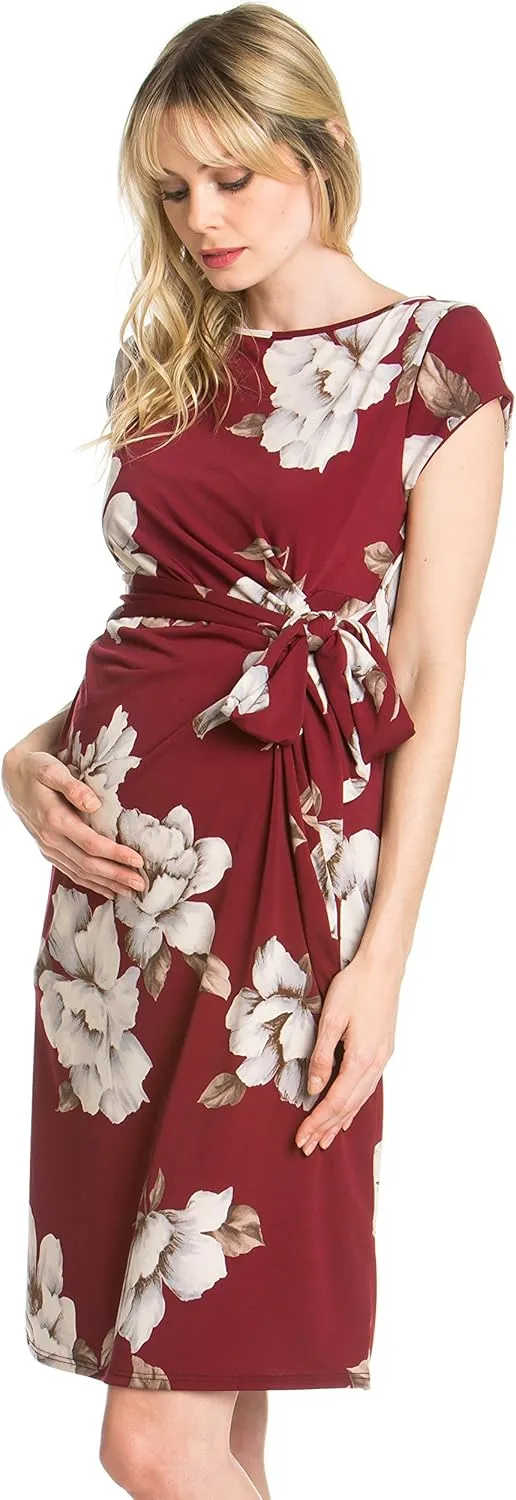 My Bump Women's Side Bow Tie Pattern Cap Sleeve Maternity Dress (Made in USA)