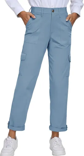 Oalka Women's Hiking Cropped Capri Pants Relaxed Fit Stretchy Knit Waist Casual Outdoor Travel Pant