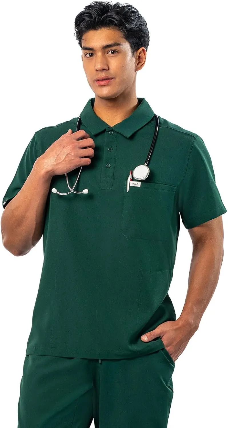 Peelz Jack 4-Pocket Polo Scrub Tops for Men - Soft Stretch Fabric Scrubs, Fashion-Forward Men's Scrub Top, Classic Fit
