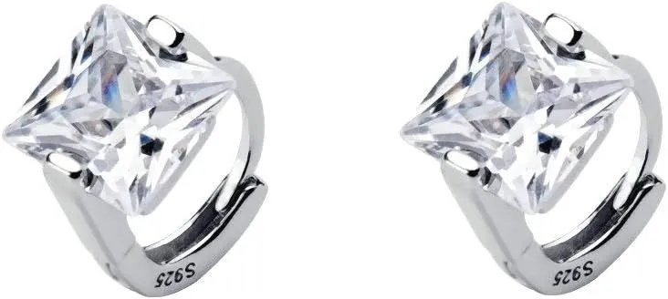 Princess Cut CZ Tiny Small Hoop Cartilage Earrings for Women Girls 925 Sterling Silver Square Solitaire Crystal Diamond Hypoallergenic Dainty Sleeper Hoops Jewelry Gifts 6mm Inner