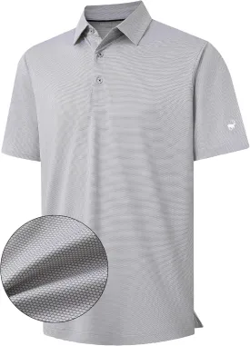 Rouen Mens Polo Shirts Short Sleeve Soft Lightweight Performance Dry Fit Jacquard Casual Collared Golf Polo Shirts for Men