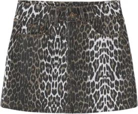Women's Leopard Print Denim Mini Skirt High Waisted Sexy Bodycon Short Cheetah Print Jean Skirts for Women