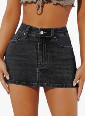 Women's Leopard Print Denim Mini Skirt High Waisted Sexy Bodycon Short Cheetah Print Jean Skirts for Women