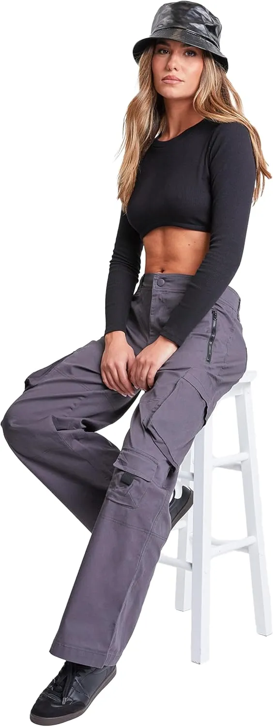 YMI Relaxed Fit Colored Cargo Utility Pant, Charcoal, S
