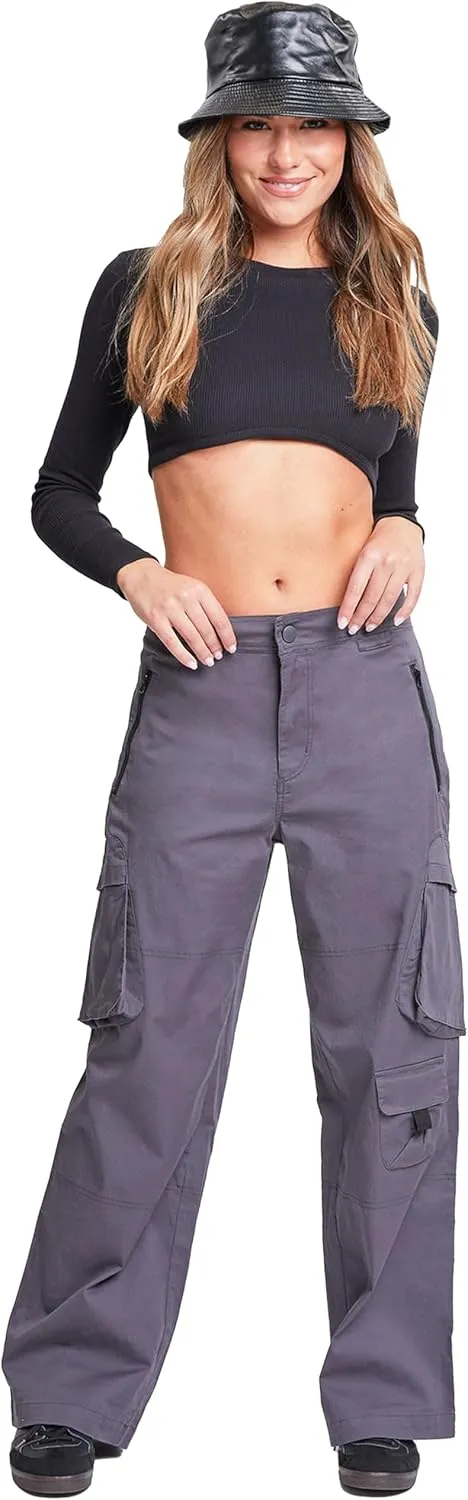 YMI Relaxed Fit Colored Cargo Utility Pant, Charcoal, S